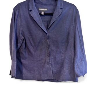 Norton McNaughton Vintage Navy Blue Blazer Jacket 10 Linen Blend Chambray Career